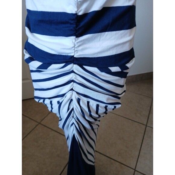 Soft Surroundings Maxi Dress Blue White Stripe Shirred Side M Coastal Nautical - Picture 7 of 16